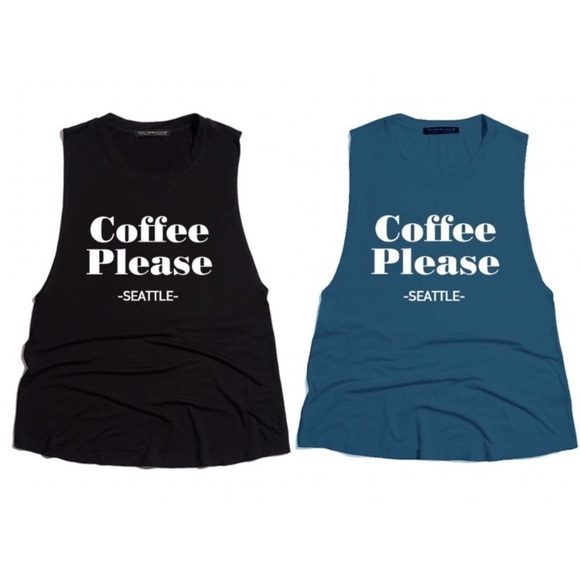 TEAL ‘Coffee Please’ Sleeveless Graphic Tee - Picture 1 of 8